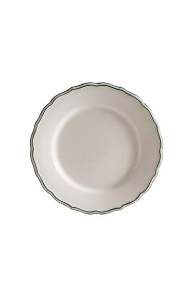 EARTHENWARE DINNER PLATE WITH CONTRAST EDGE - White / Green by Zara