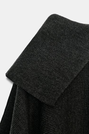 CAPE AVEC LAINE COL ASYMÉTRIQUE - Gris foncé de Zara - Image 9