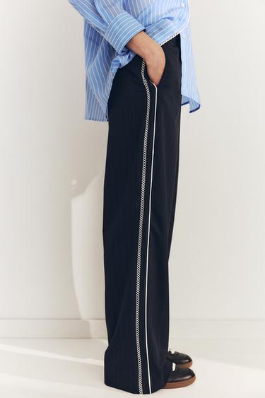 Zara SIDE STRIPE PAJAMA PANTS - Dark navy