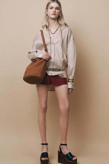 Zara ZW COLLECTION OVERSIZED LINEN BLEND SHIRT - Striped - Image 0