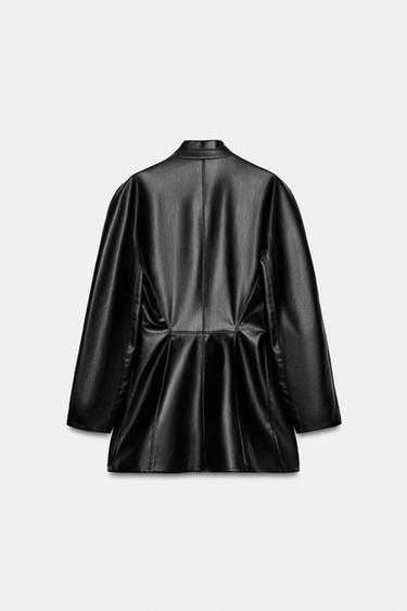 FITTED LEATHER-EFFECT BLAZER - Black by Zara - Image 6