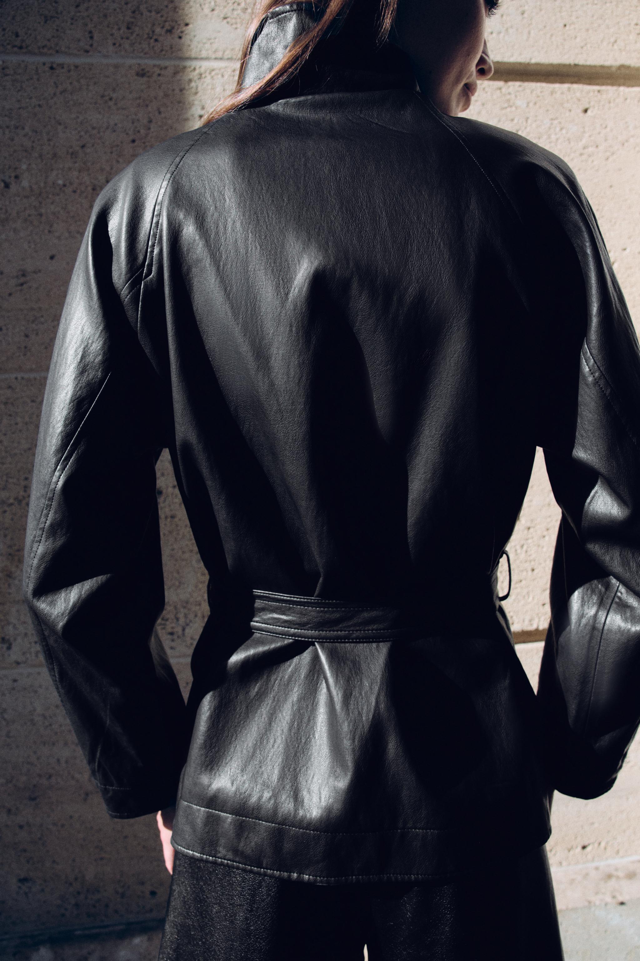 FAUX LEATHER BELTED JACKET