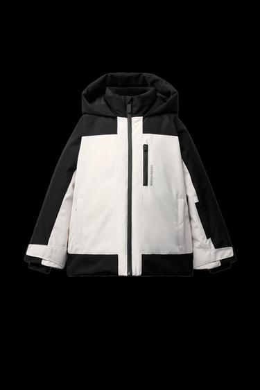 WATER-RESISTANT AND WINDPROOF COLOUR BLOCK JACKET - Black / Ecru by Zara