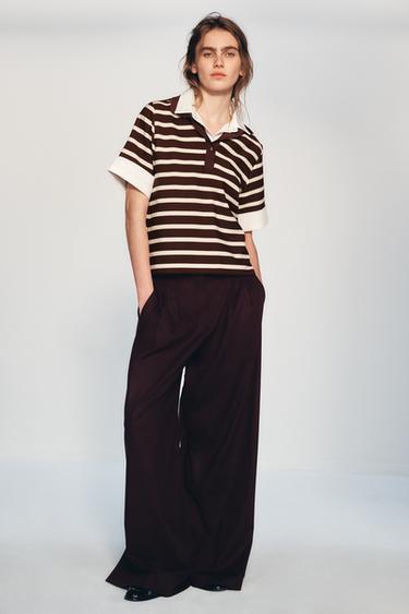 TOP POLO COMBINADO RAYAS - Crudo / Marrón de Zara