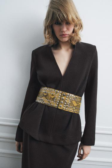 ANIMAL PRINT STUDDED LEATHER SASH BELT - Yellow by Zara - Image 0