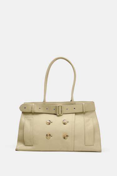 LEATHER CITY BAG WITH BELT DETAIL - Beige by Zara