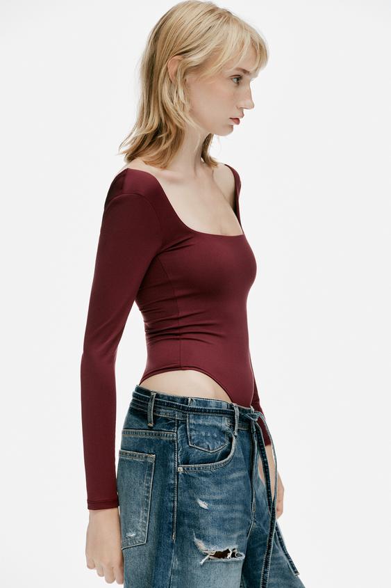 BODY EN POLYAMIDE À ENCOLURE CARRÉE - Vin de Zara - Image 3