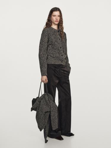 Zara Cable-knit wool blend cardigan - Black - Image 0