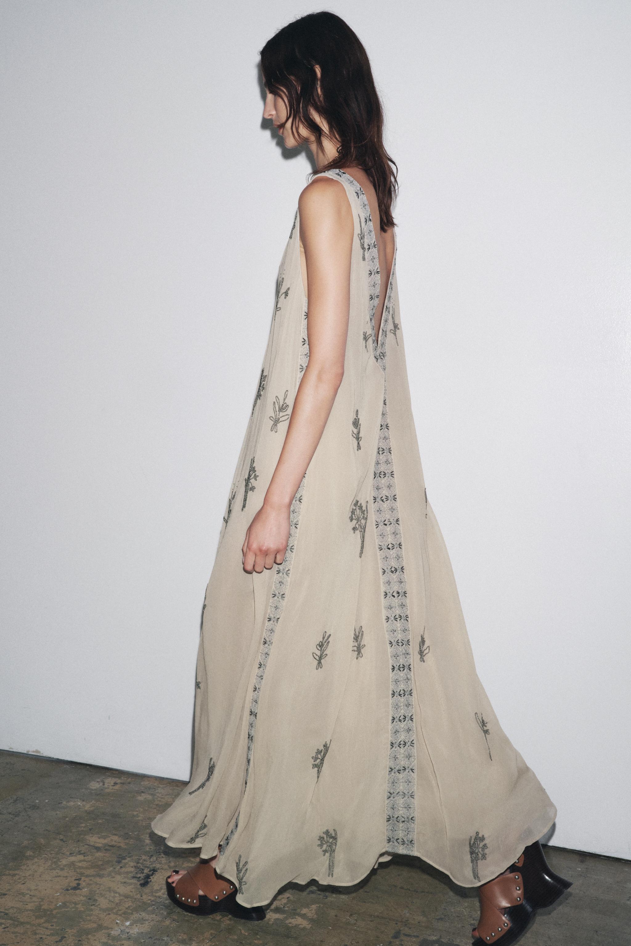 ZW COLLECTION BEADED EMBROIDERED DRESS - Pearl gray | ZARA