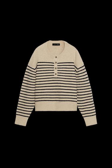 GESTREIFTER STRICKPULLOVER - Beige / Marineblau von Zara - Bild 0