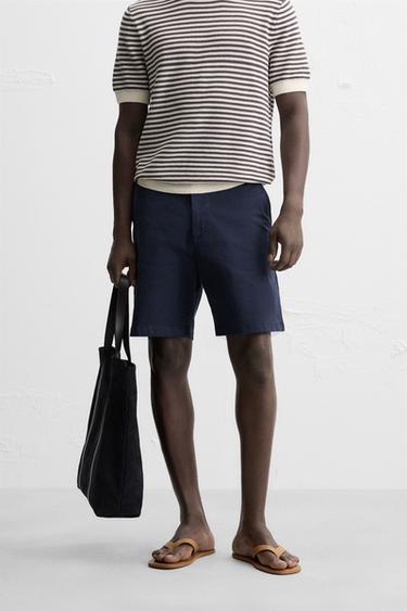 CHINO REGULAR FIT BERMUDA SHORTS - Navy blue by Zara
