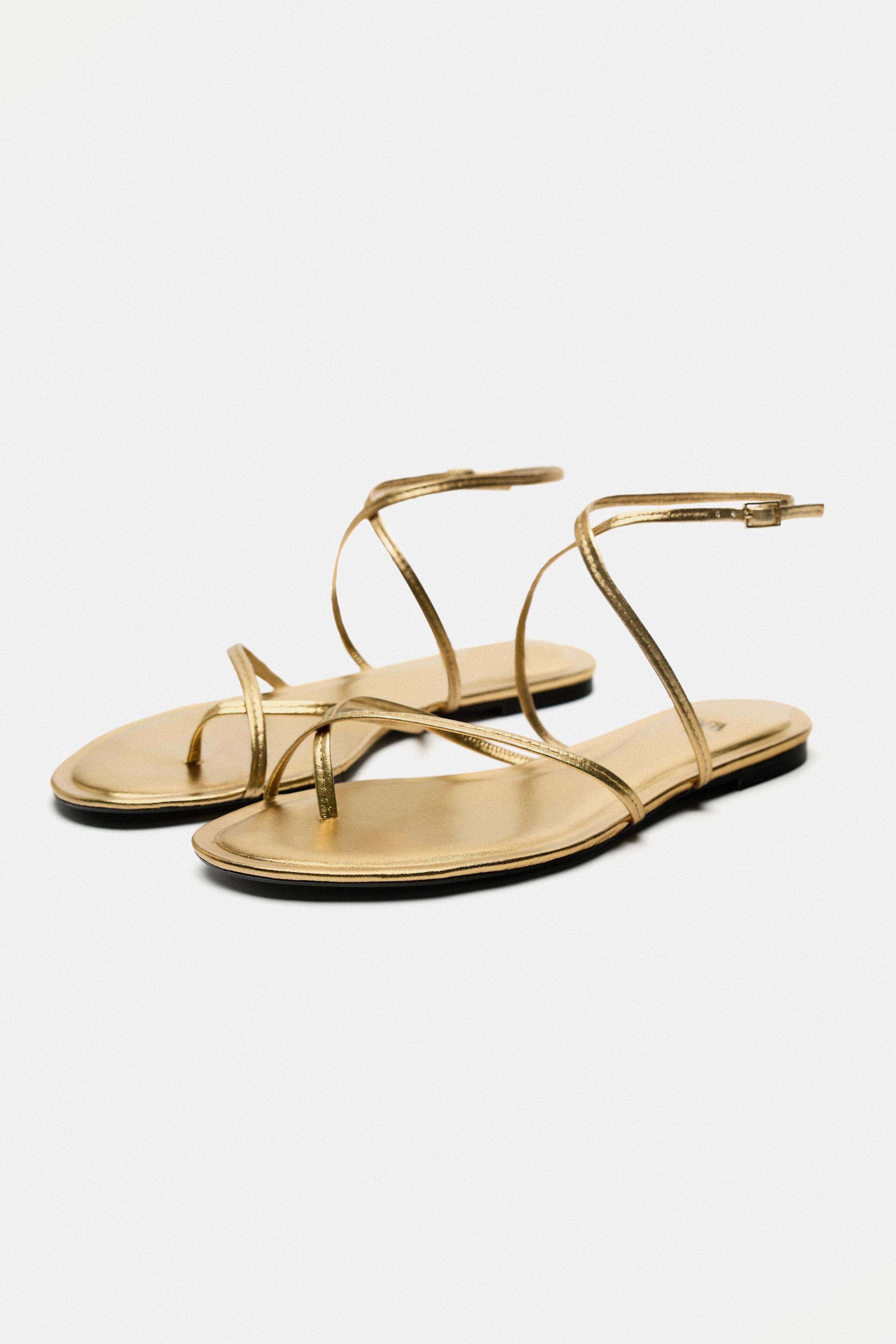 Zara gold best sale lace up sandals