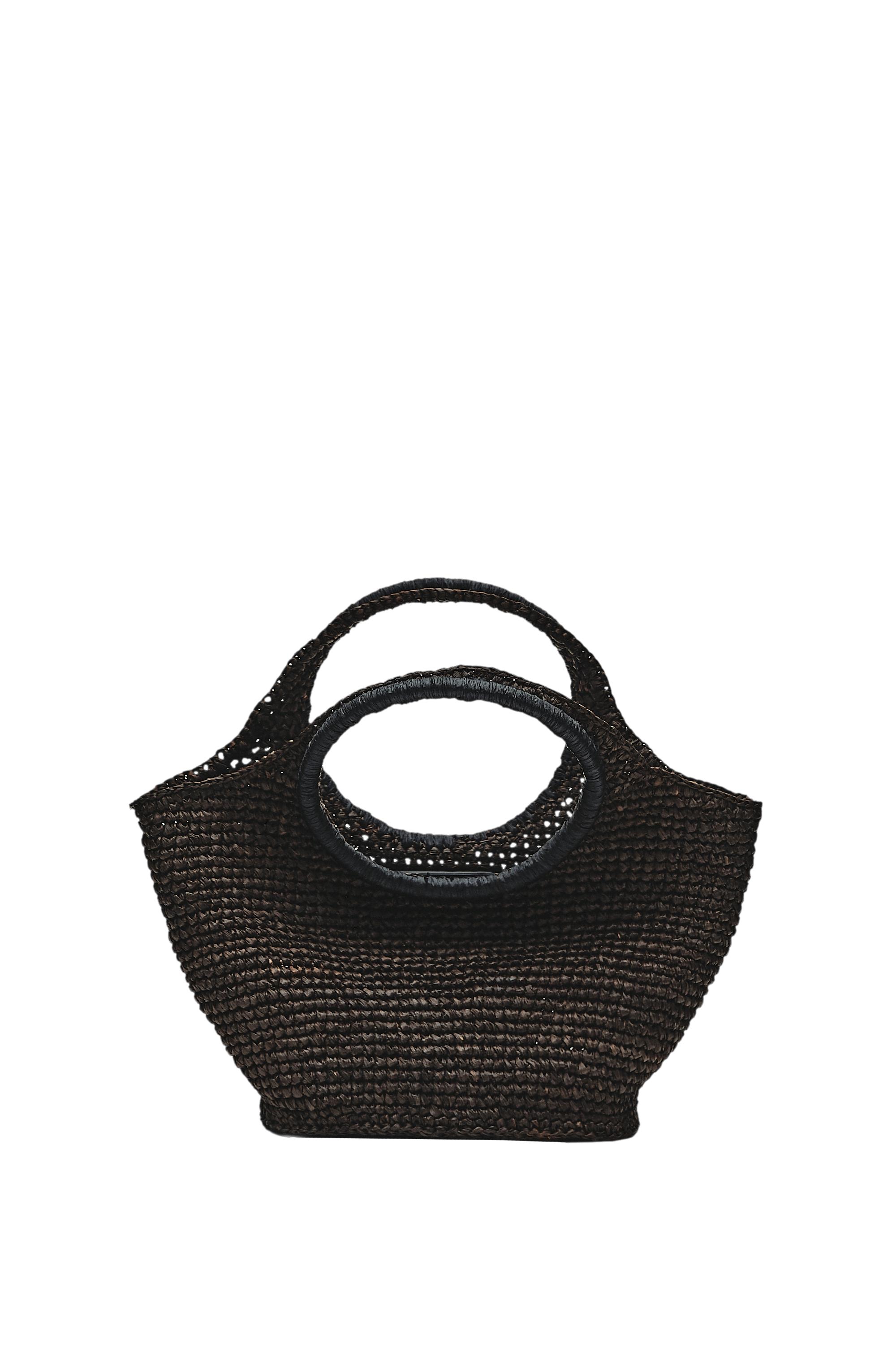 100% Raffia Mini Crescent Bag — Brown