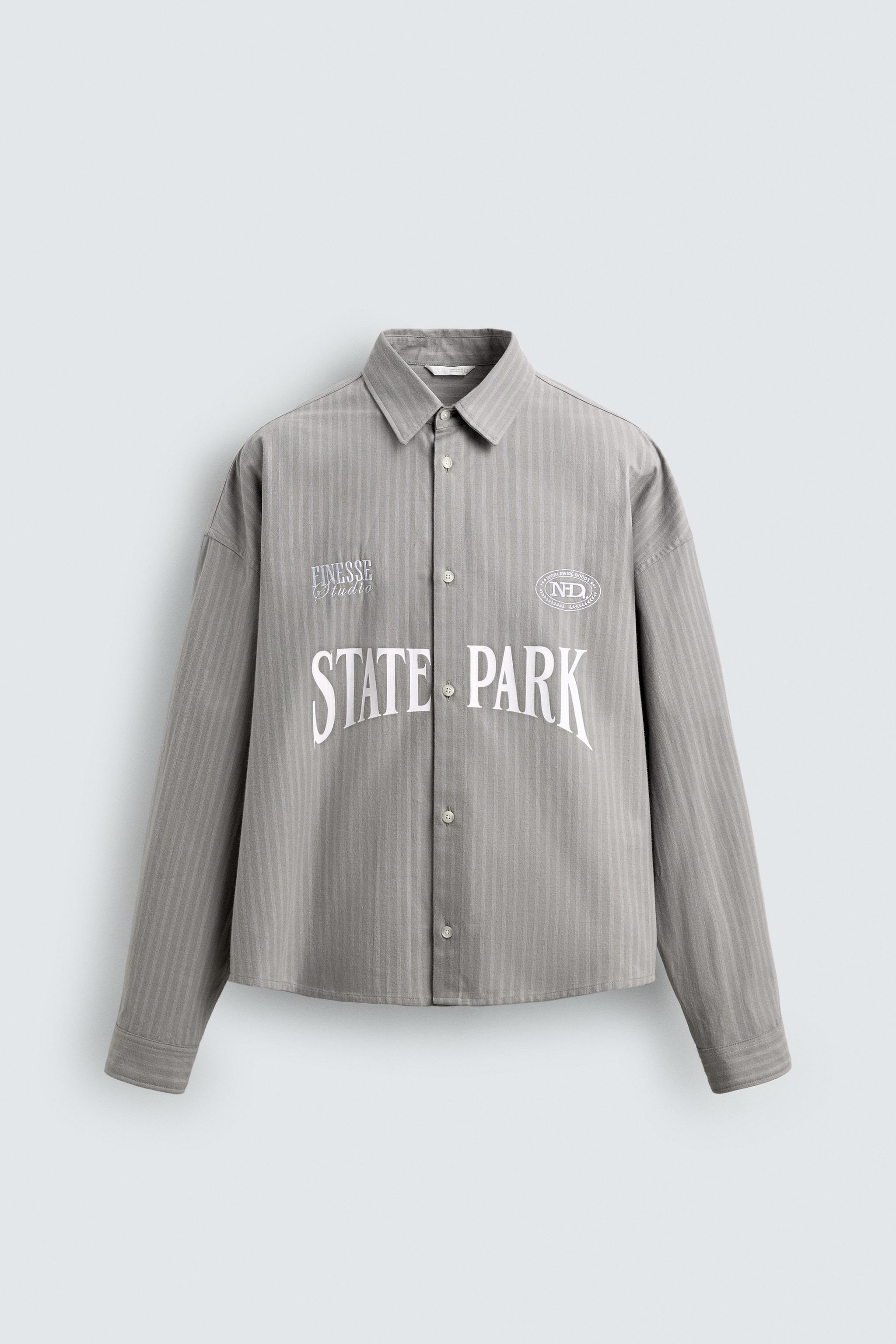 CONTRAST EMBROIDERY STRIPED SHIRT - Gray | ZARA Canada