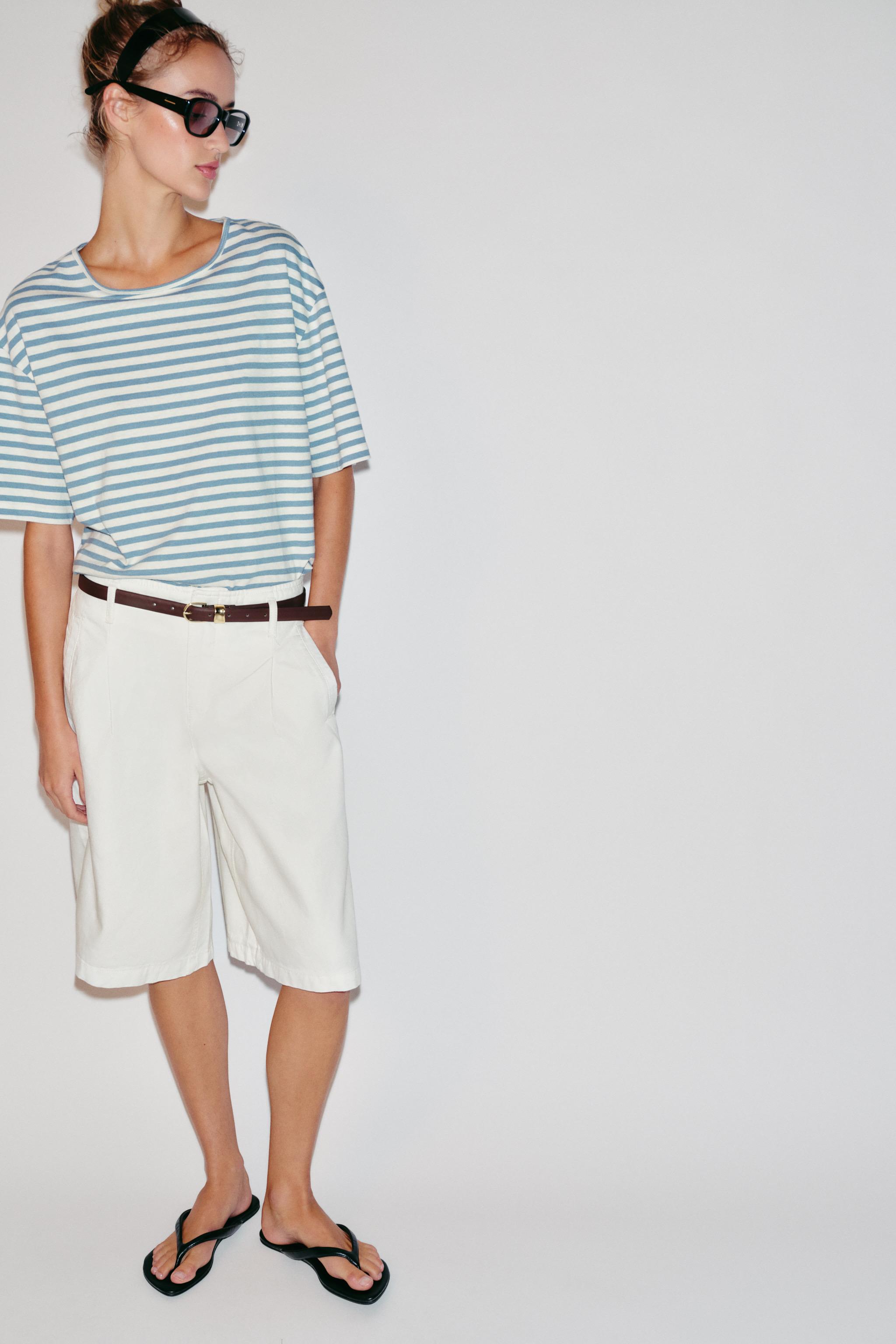 Zara ÇİZGİLİ KISA KOLLU T-SHIRT
