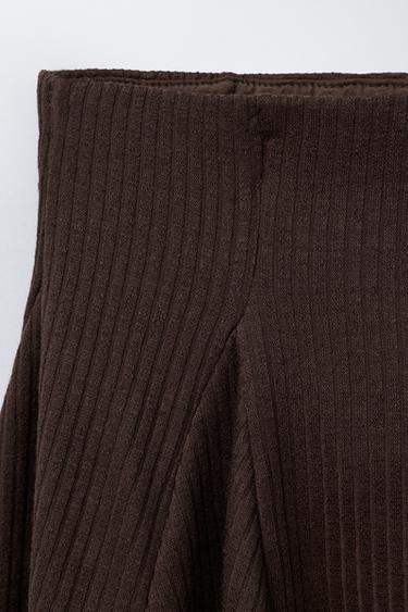 RUFFLE TRIM RIBBED BERMUDA SKORT - Brown by Zara - Image 3