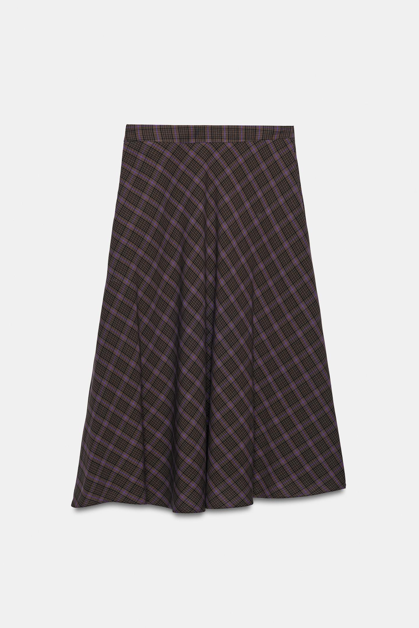 Женская юбка Zara Checked Hardware MIDI, цвет: Коричневый — фото 2