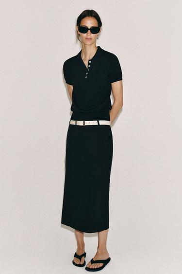 JUPE MIDI OUVERTURE ZW COLLECTION - Noir de Zara