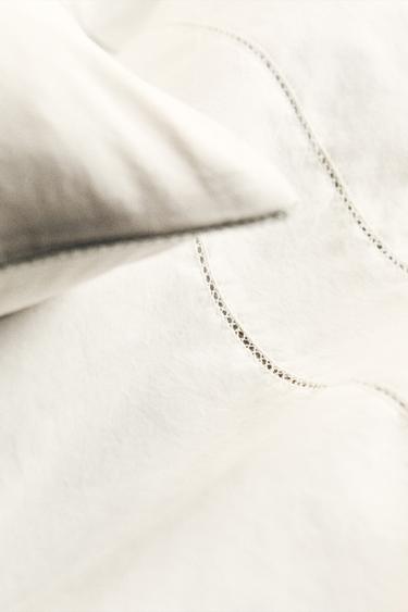 CHILDREN'S HEMSTITCHED POPLIN DUVET COVER - Oyster-white by Zara