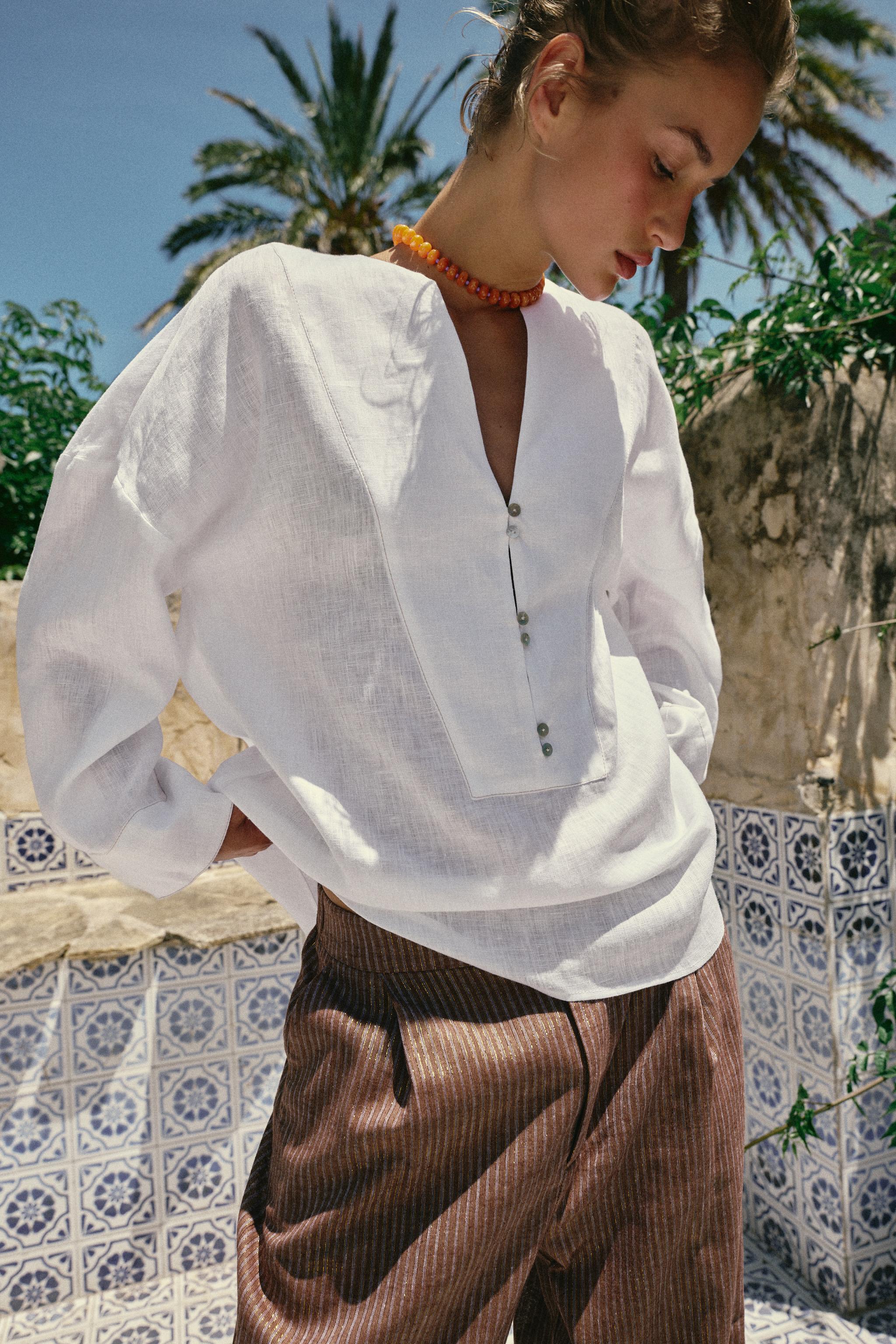 100% LINEN KIMONO SHIRT - White | ZARA Canada