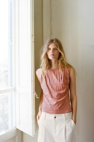 FAUX SUEDE TOP WITH ROLLED SLEEVES - MARSALA by Zara