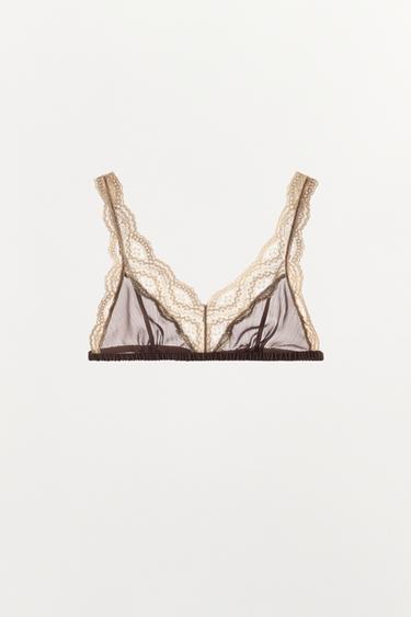 CONTRAST LACE TRIANGLE BRA - Light brown by Zara
