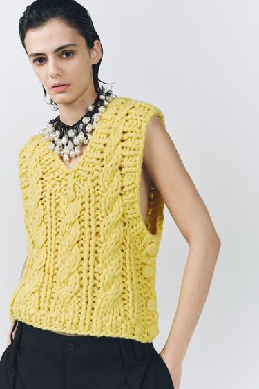 GILET EN MAILLE ÉPAISSE - Jaune de Zara