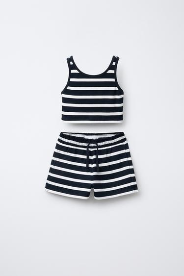 CONJUNTO CAMISETA RIB Y BERMUDA HEAVY - Blanco / Marino de Zara