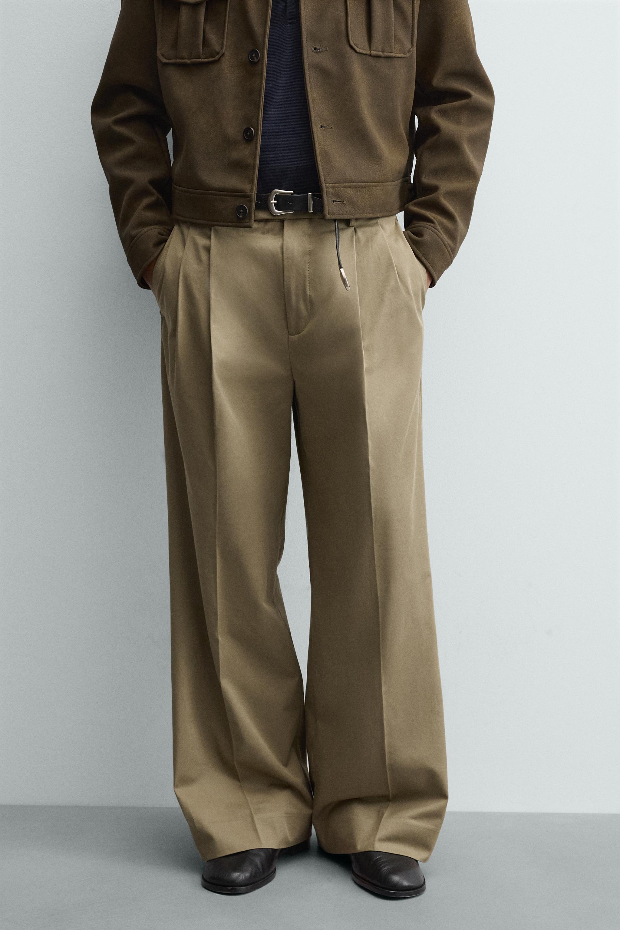 ワイドレッグプリーツパンツ - ベージュ | ZARA Japan / 日本