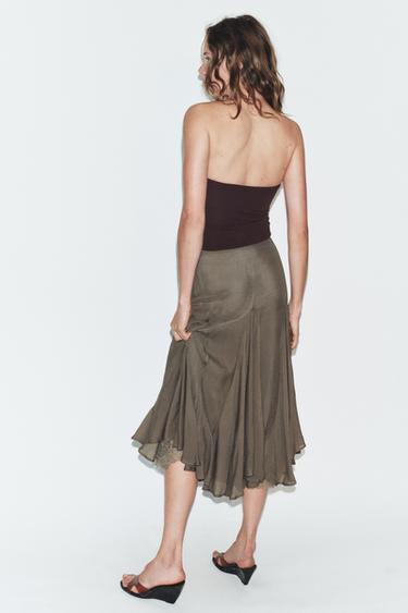 JUPE FLUIDE À GODETS EN DENTELLE - Kaki foncé de Zara - Image 4