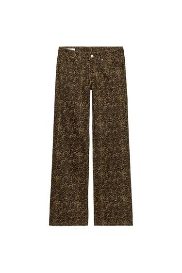 Zara TRF ANIMAL PRINT LOW-RISE WIDE-LEG JEANS - Leopard