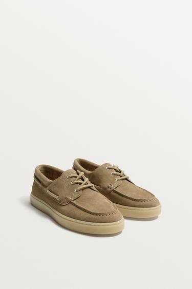 LEATHER DECK SHOES - Beige by Zara