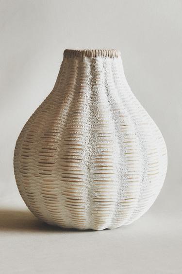 Zara TALL MICROCEMENT BASKET VASE - White