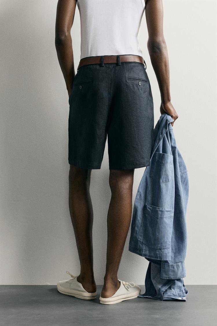 Pantalones cortos Bermuda de lino 100% de corte regular 3