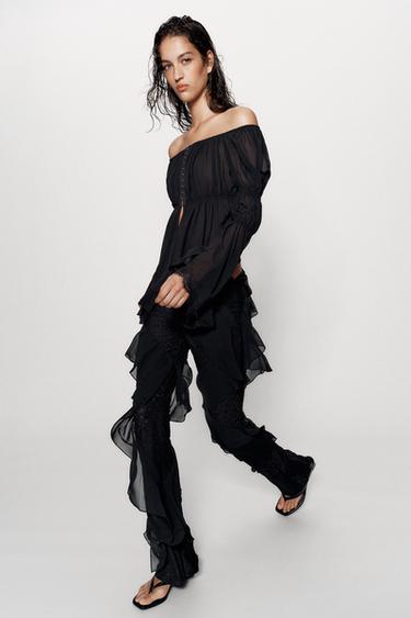 TOP BIMATIÈRE AVEC DENTELLE - Noir de Zara - Image 2