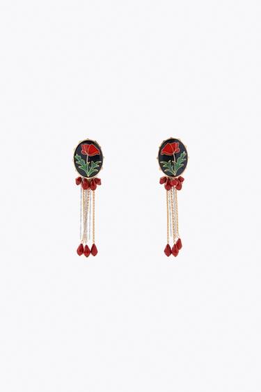 BEADED FLOWER BUTTON EARRINGS - Golden by Zara