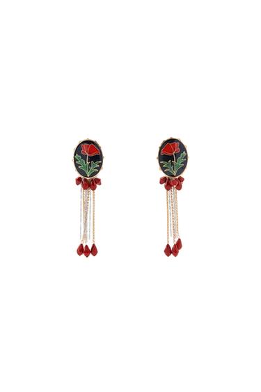 PENDIENTES BOTÓN FLOR ABALORIOS - Dorado de Zara - Imagen 0