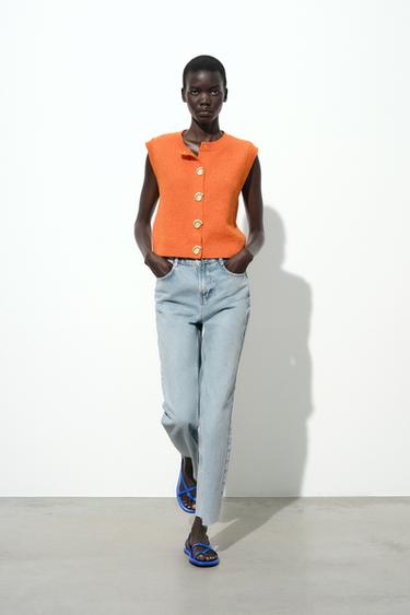 TOP STRICKWESTE MIT MUSCHELKNÖPFEN - Orange von Zara - Bild 0