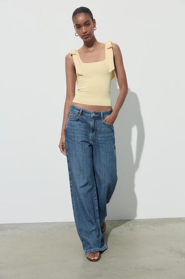 Zara STRETCH BOW TOP - Light yellow - Image 0