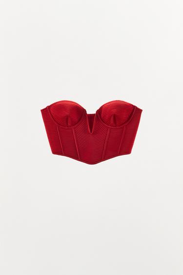 TOP CORSET À ARMATURES ET COUTURES ÉDITION LIMITÉE - Rouge de Zara - Image 3
