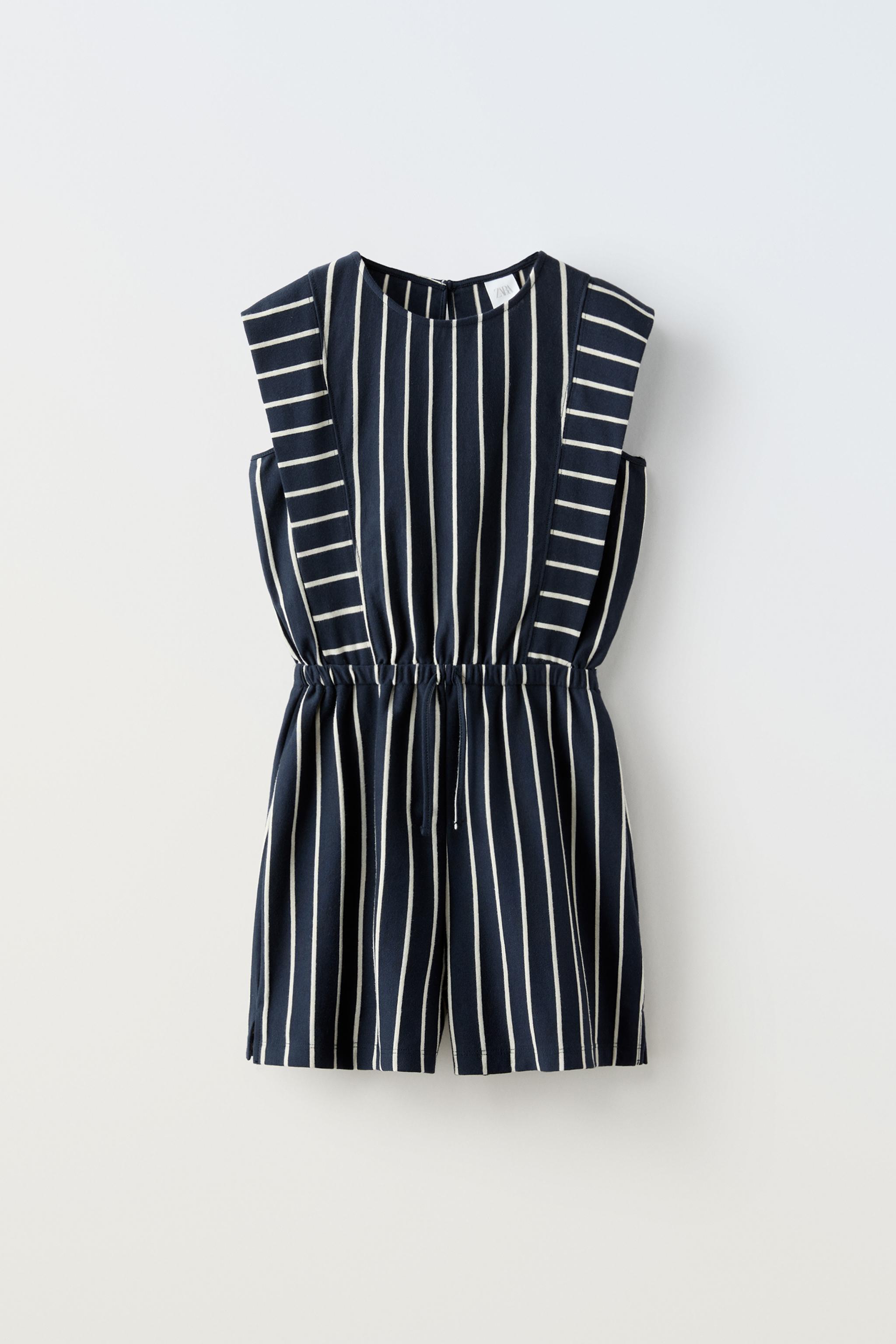 New Zara Limitless Contour White Navy Blue Stripe Ribbed Short top Romper Playsuit