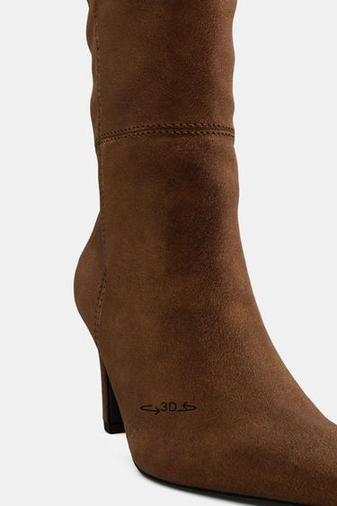 STITCHED SPLIT SUEDE HEELED BOOTS - Brown by Zara - Image 7