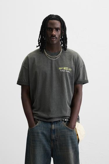 T-SHIRT DÉLAVÉ IMPRIMÉS - Anthracite foncé de Zara - Image 1