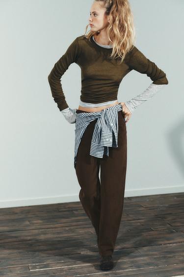 TRF BAGGY MID-WAIST JEANS - Brown by Zara