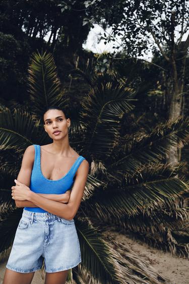 PANTALONS CURTS Z1975 MOM FIT MID WAIST - Blau clar de Zara