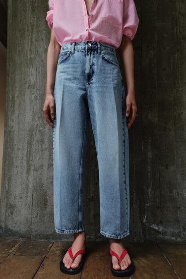 Z1975 MID-WAIST BARREL JEANS WITH PRESSED CREASE - Mid-blue by Zara