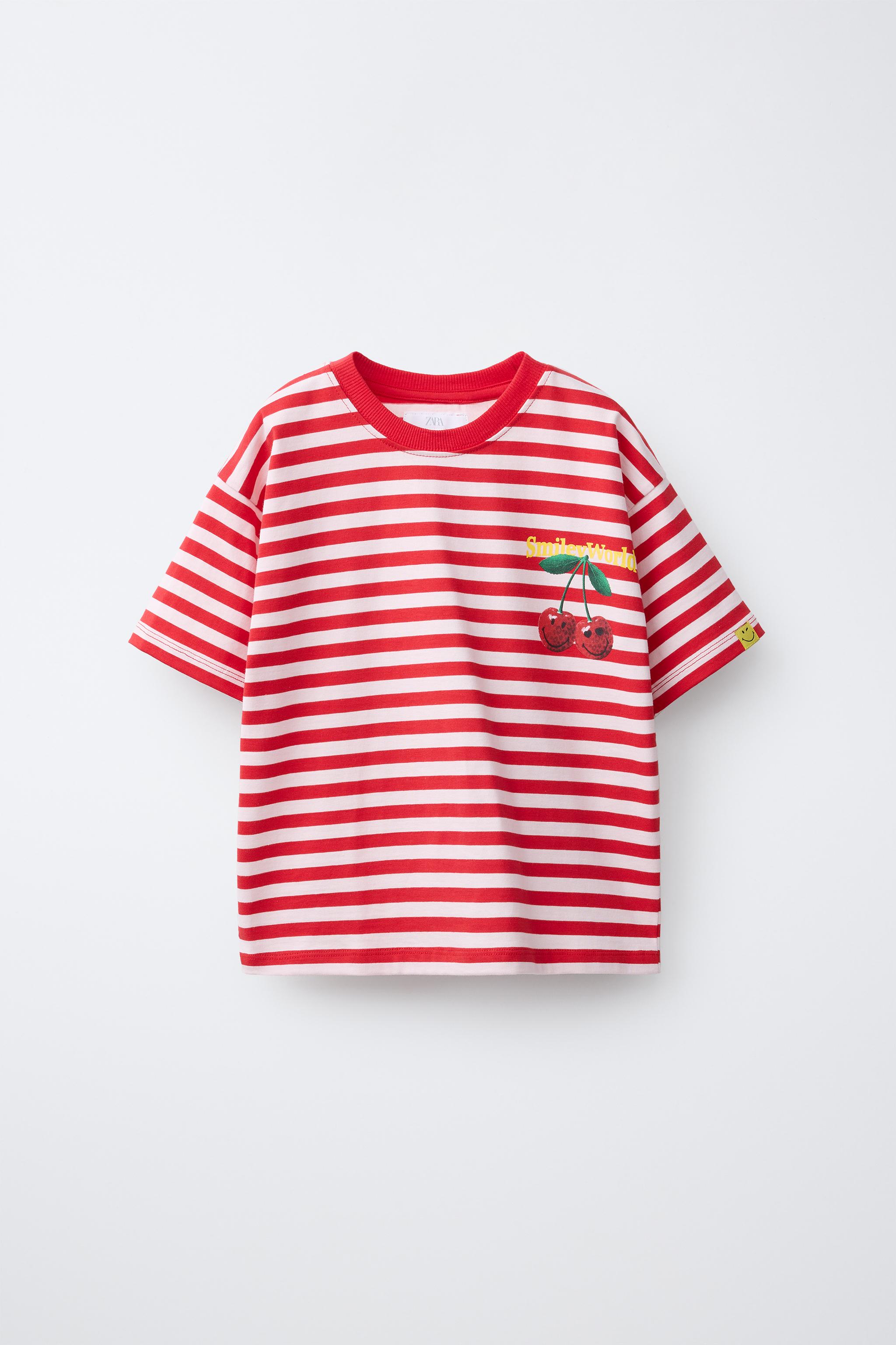 SMILEYWORLD ® STRIPED CHERRY PRINT T-SHIRT