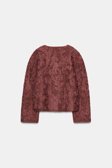 VESTE AVEC LAINE TRICOT MACRAMÉ - Aubergine de Zara - Image 6