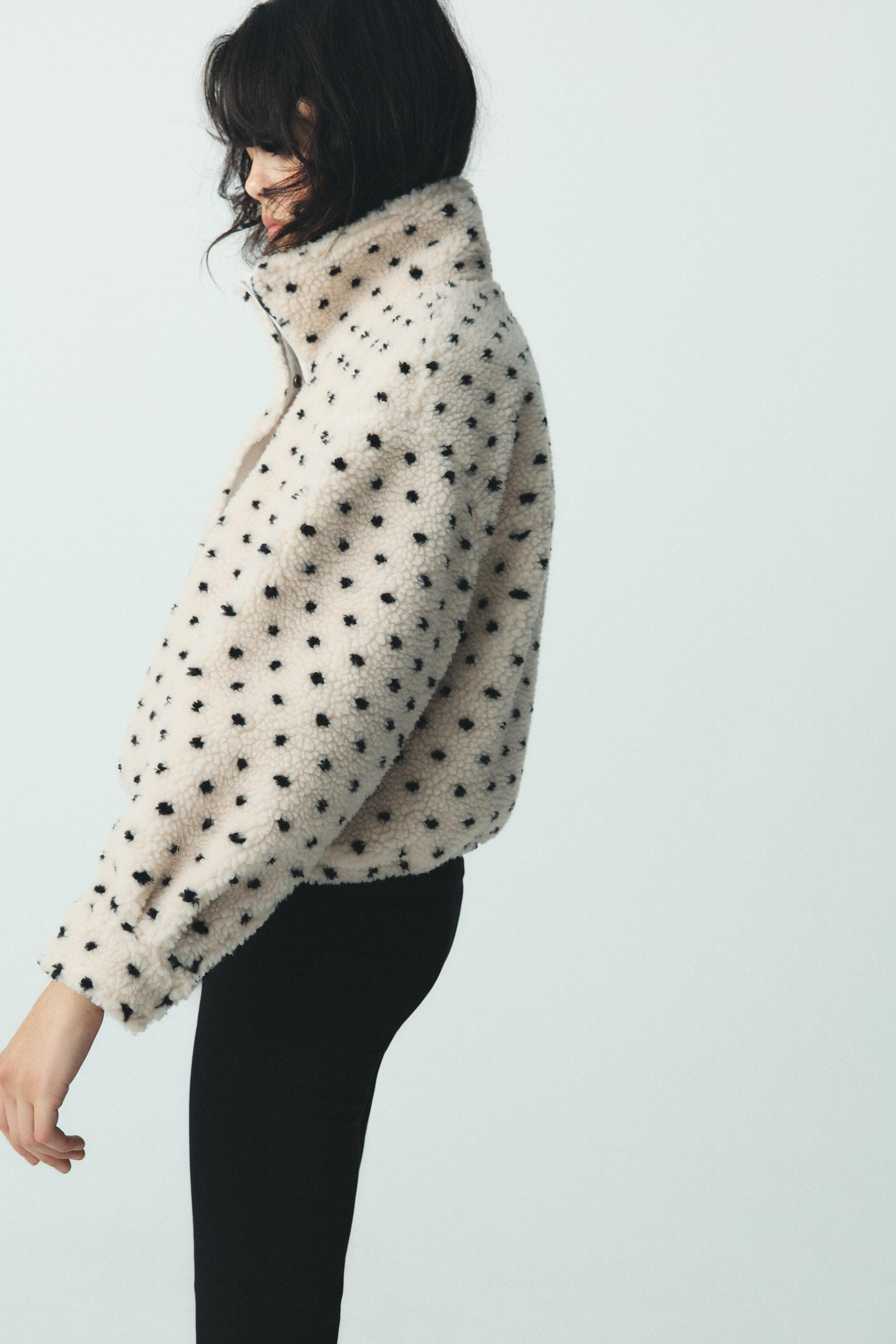 水玉模様のボアジャケット - ホワイト/ブラック | ZARA Japan / 日本