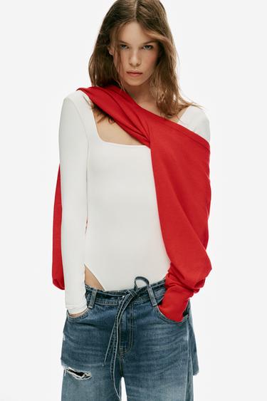 POLYAMIDE SQUARE-NECK BODYSUIT — Ecru 1